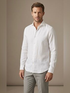 Luca Faloni 100% Linen Collared Dress Shirt Men's 43/17 Made in Italy White